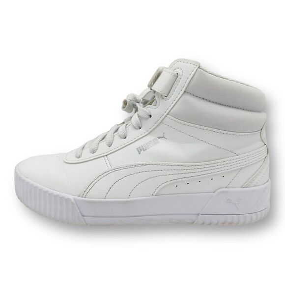 Puma Carina White Faux Leather and Fabric Mid-Top Chunky Sneaker Sz‎ 7 C EUR 39 - Picture 1 of 15